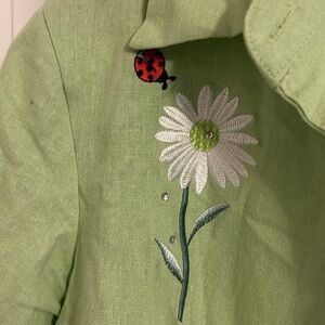 VINTAGE  LINEN A.K.C.‎ Pistachio Green Ladybug Embroidered tank & jacket size S